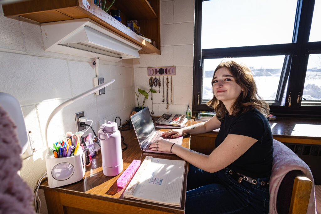 Student in their dorm room