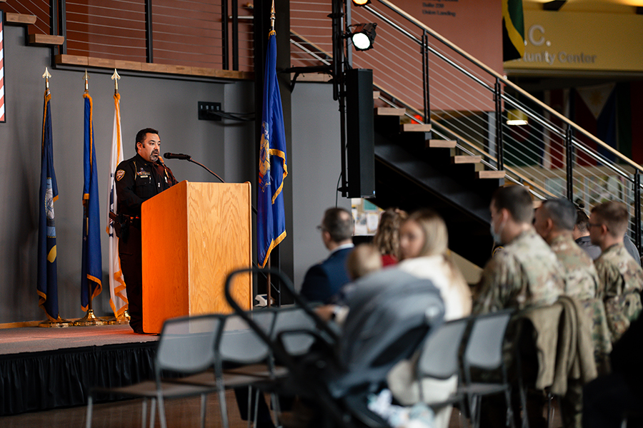 University of Wisconsin-Superior Veterans Day ceremony in the Shippar Family Atrium of the Yellowjacket Union.