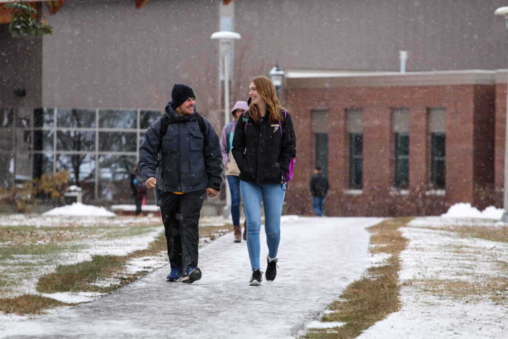 Students walking in the snow