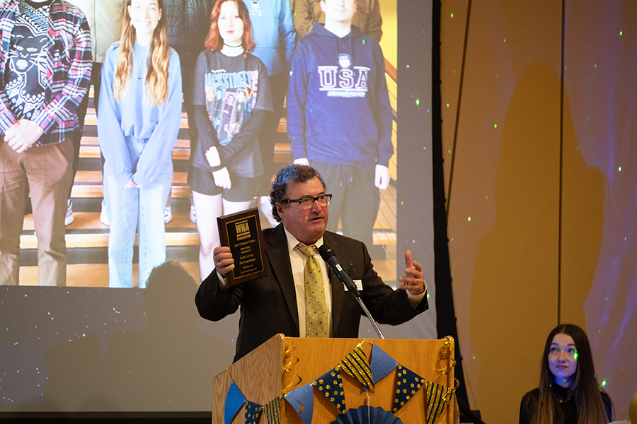 Thomas Hansen, senior lecturer in the Communication, Media, and Theatre Department and academic advisor to The Promethean. The Promethean team was recognized at the Yellowjacket Student Excellence Awards on April 23.