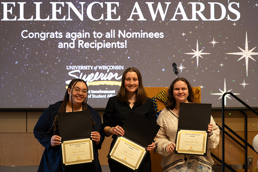 University of Wisconsin-Superior students Taylor Powell, Kyla Smith and Anabelle Fries recently completed the Buzz 75 Challenge.