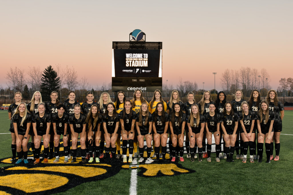 The University of Wisconsin-Superior’s women’s soccer team at the Superior Choice Credit Union Stadium