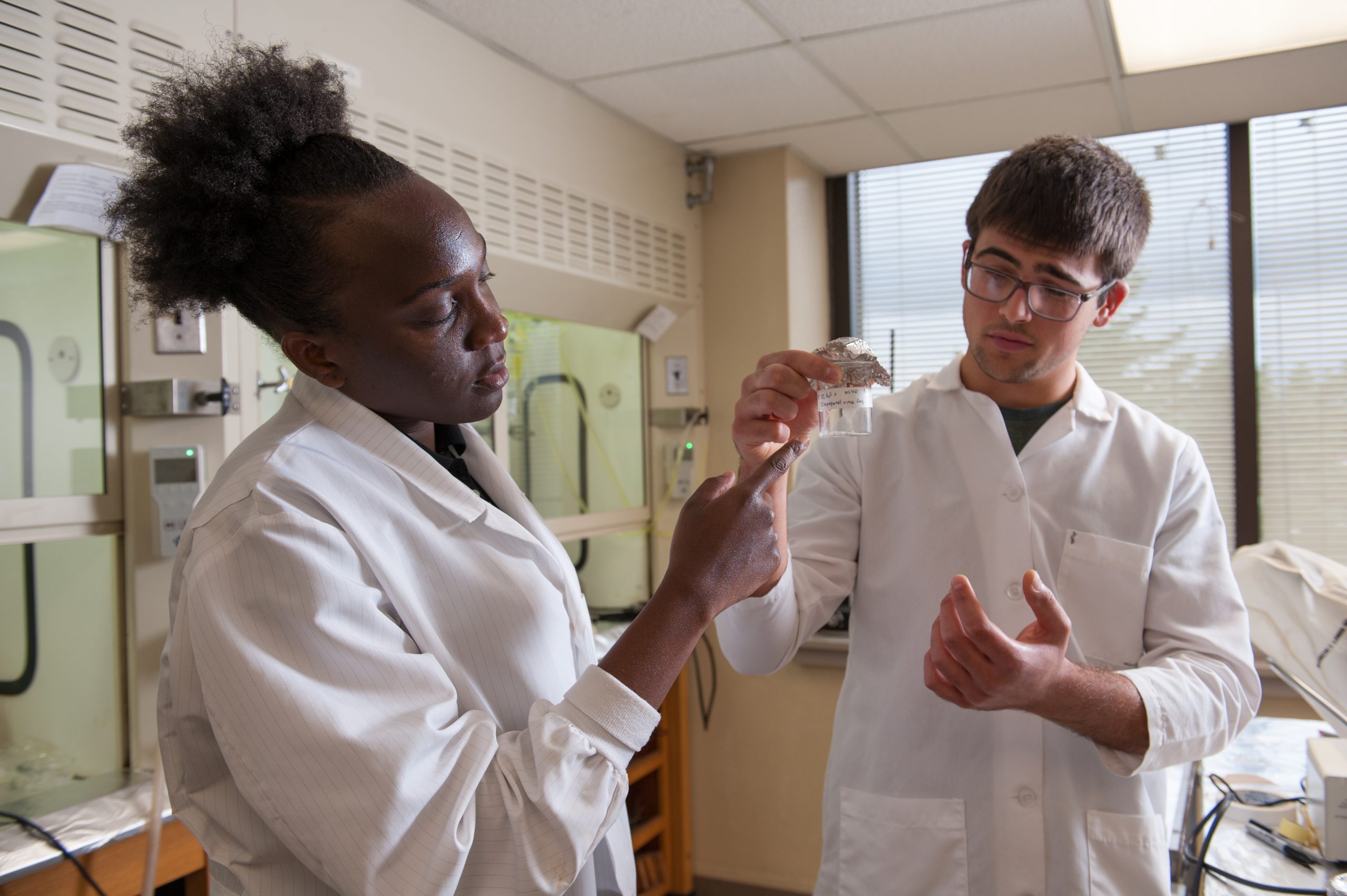 Students examining specimen