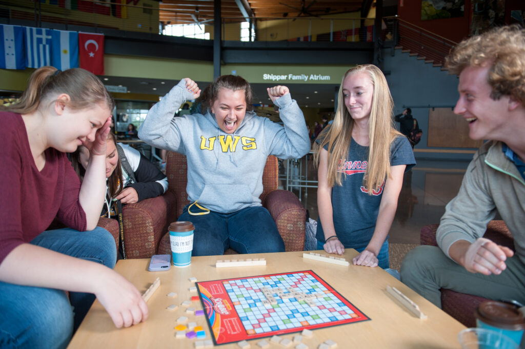 Students playing Scrabble in the Yellowjacket Union