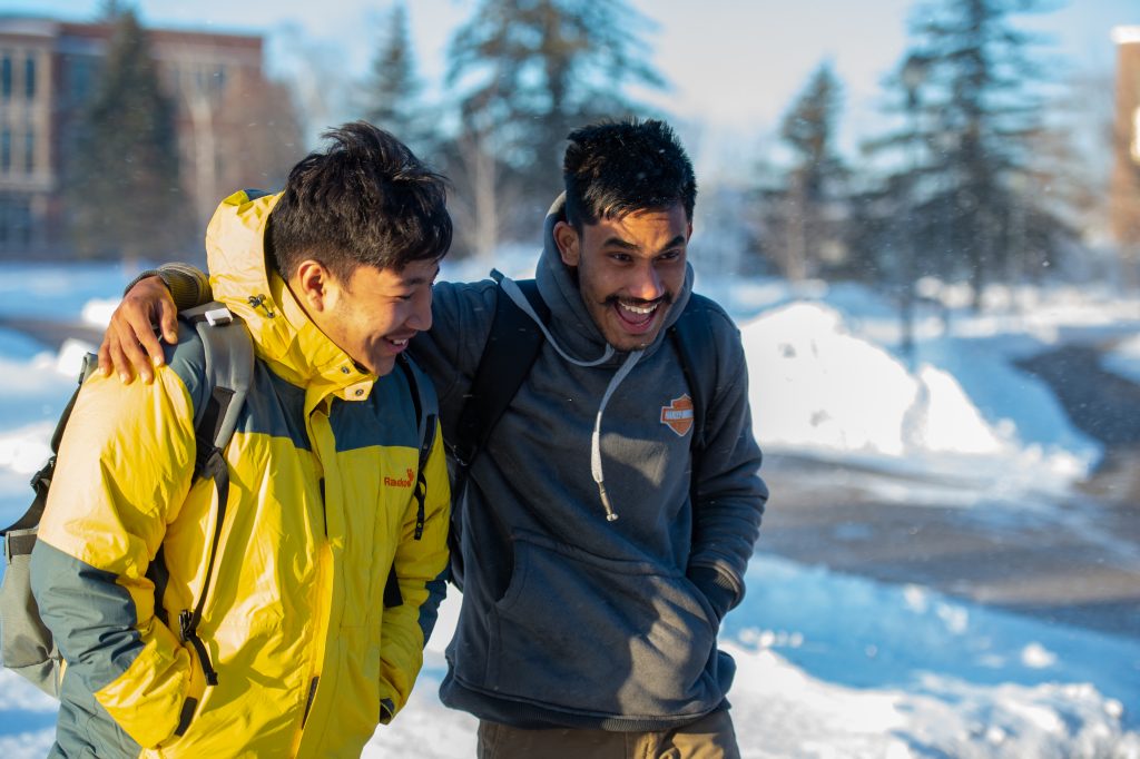 Students walking outside in snow