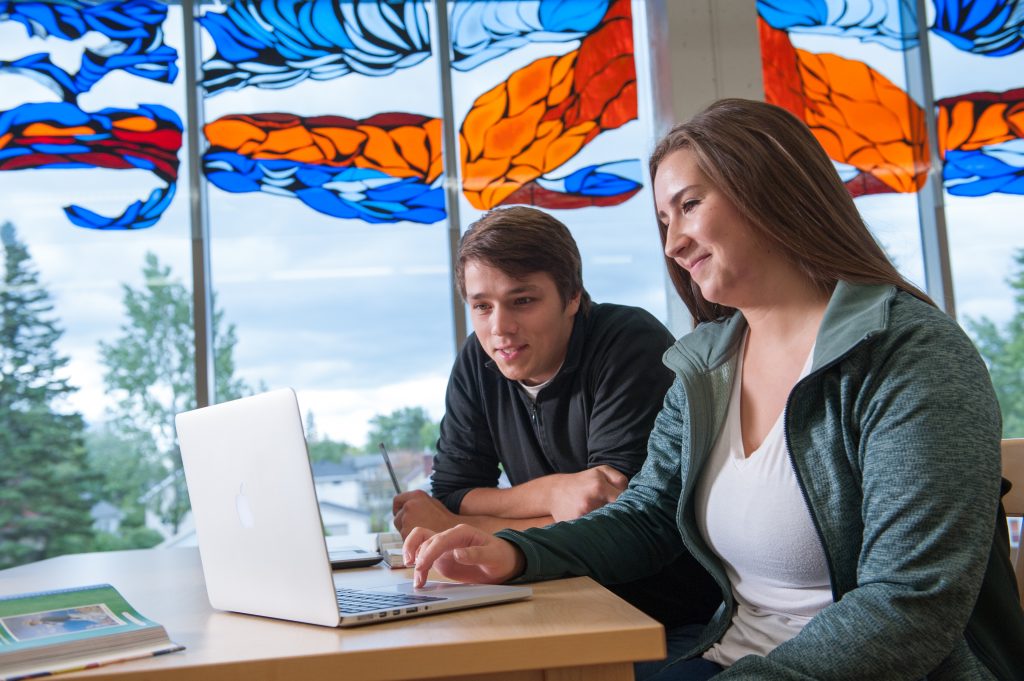 Students using laptop together