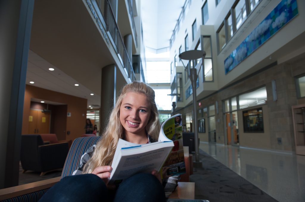 UW-Superior student studying in Swenson Hall.